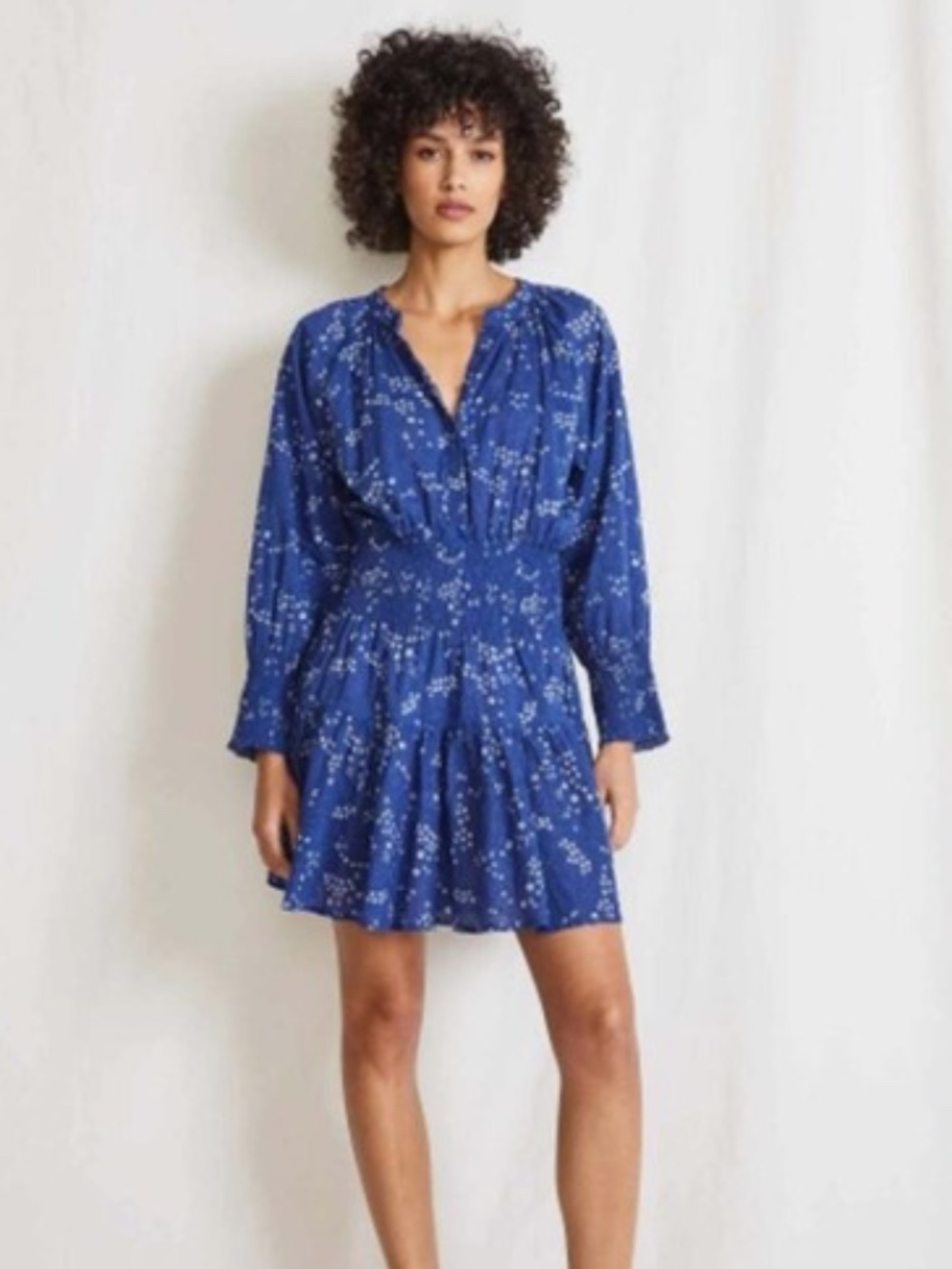 Apiece Apart Dress La Ventura M Blue‎ White Smoked Waist (100% Organic Cotton)